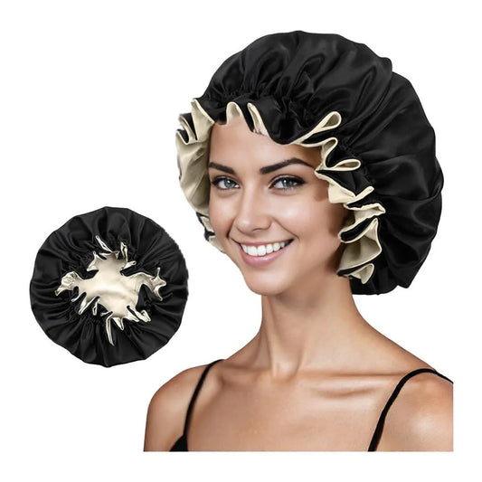 Satin Sleep Bonnet Double Layer Ruffled Edge Reversible Silky Cap for Curly and Natural Hair