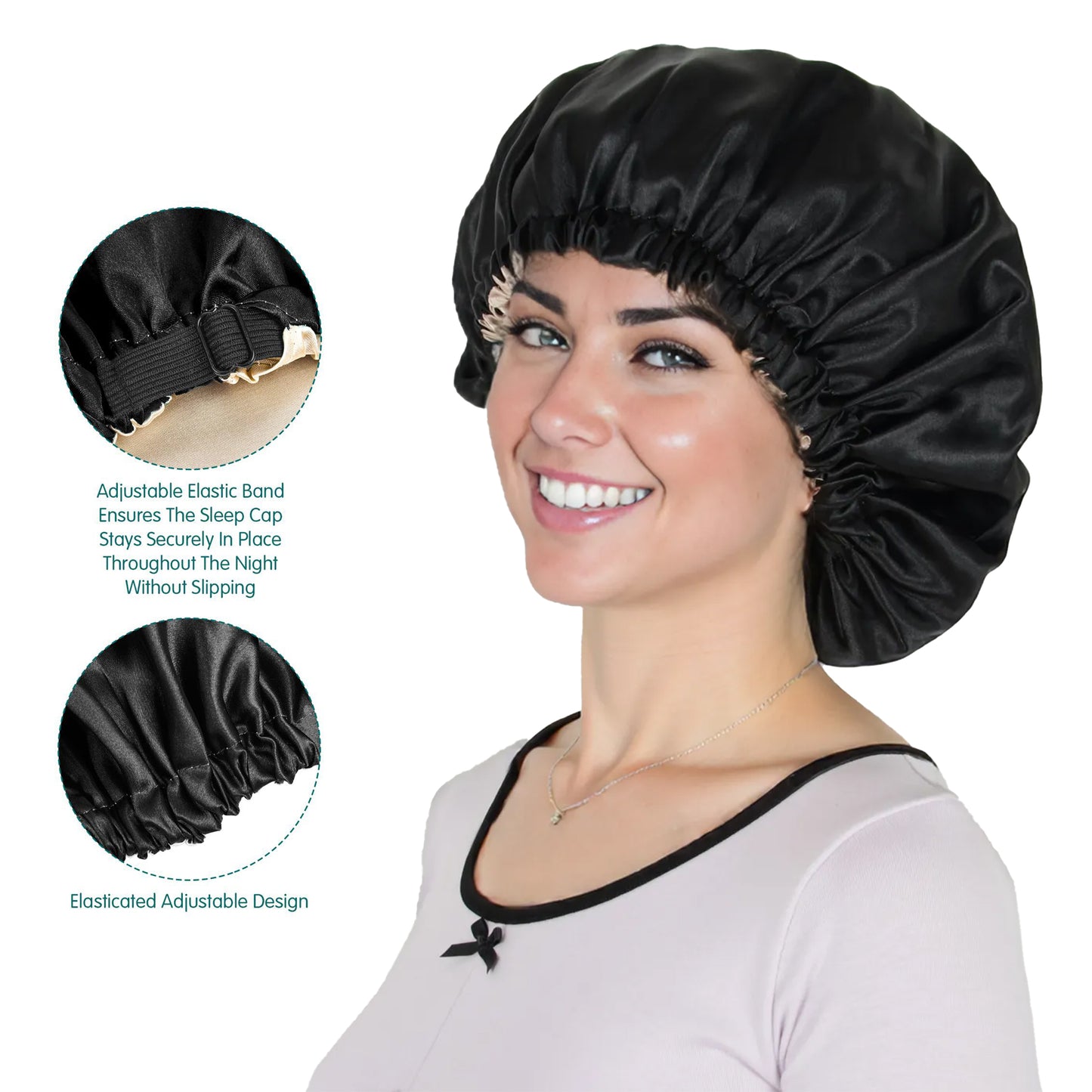 Silk Sleep Bonnet Adjustable Elastic Band Smooth Hair Protection Cap for Curly and Natural Hair