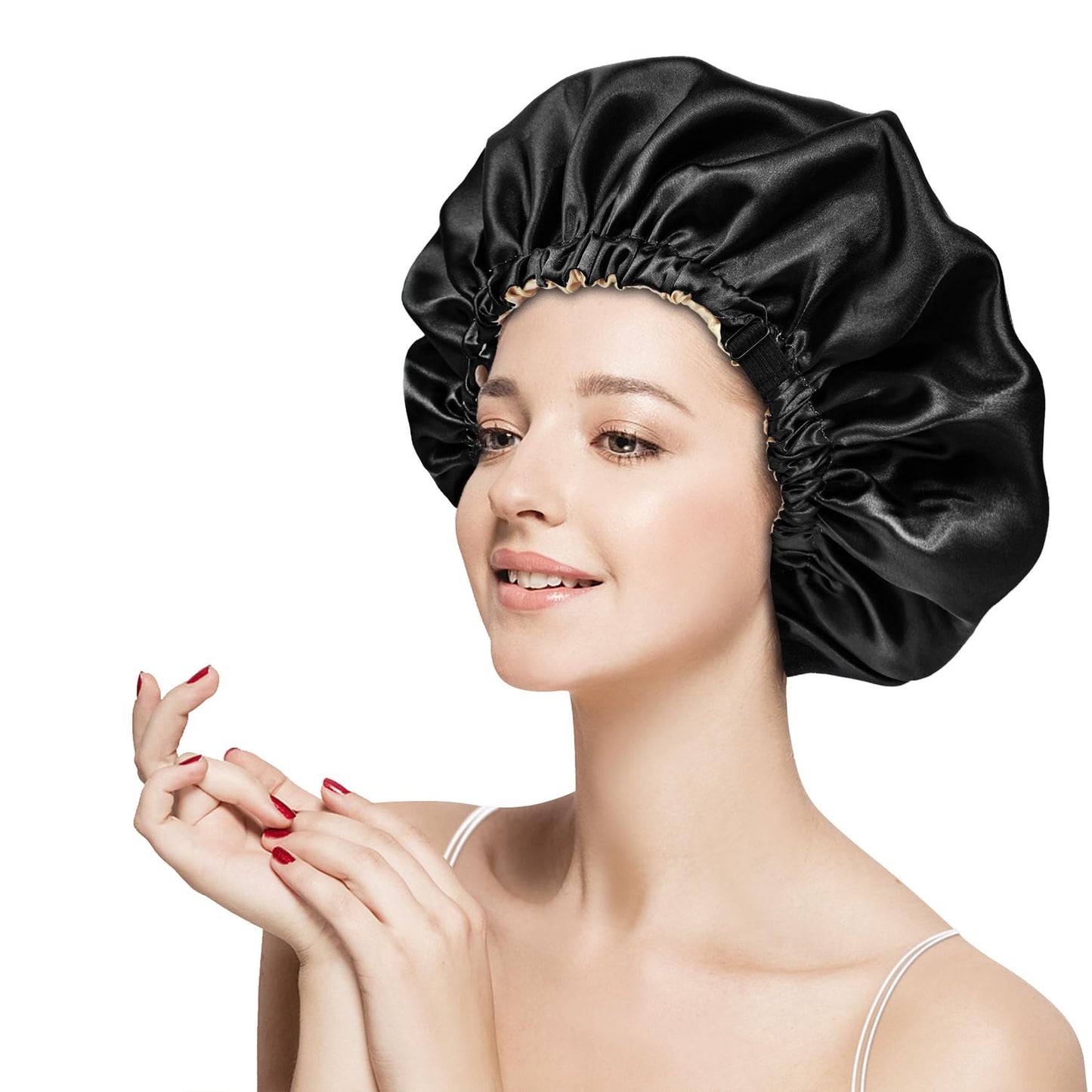 Silk Sleep Bonnet Adjustable Elastic Band Smooth Hair Protection Cap for Curly and Natural Hair