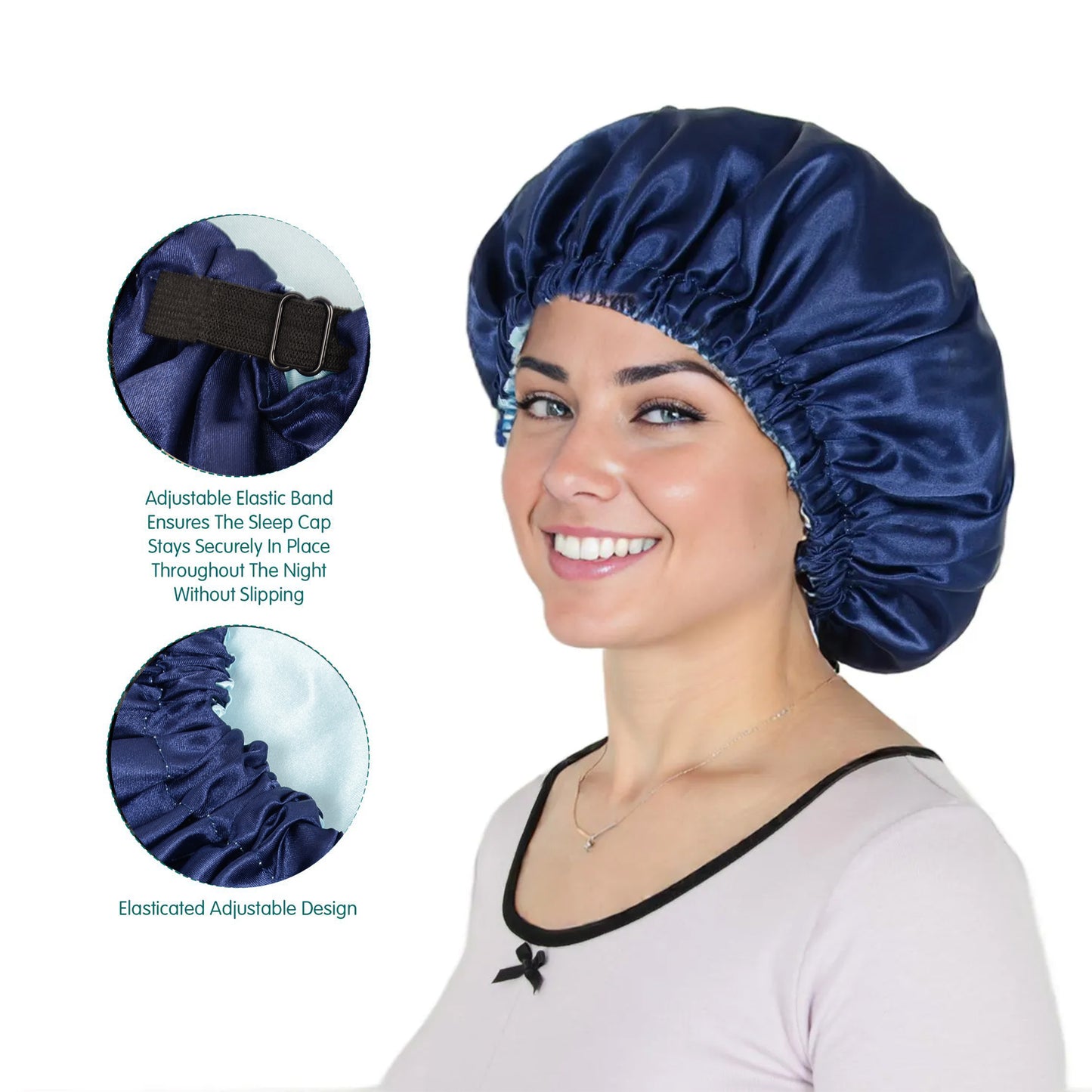 Silk Sleep Bonnet Adjustable Elastic Band Smooth Hair Protection Cap for Curly and Natural Hair