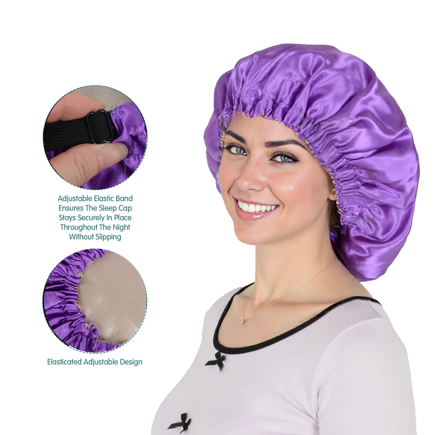 Silk Sleep Bonnet Adjustable Elastic Band Smooth Hair Protection Cap for Curly and Natural Hair