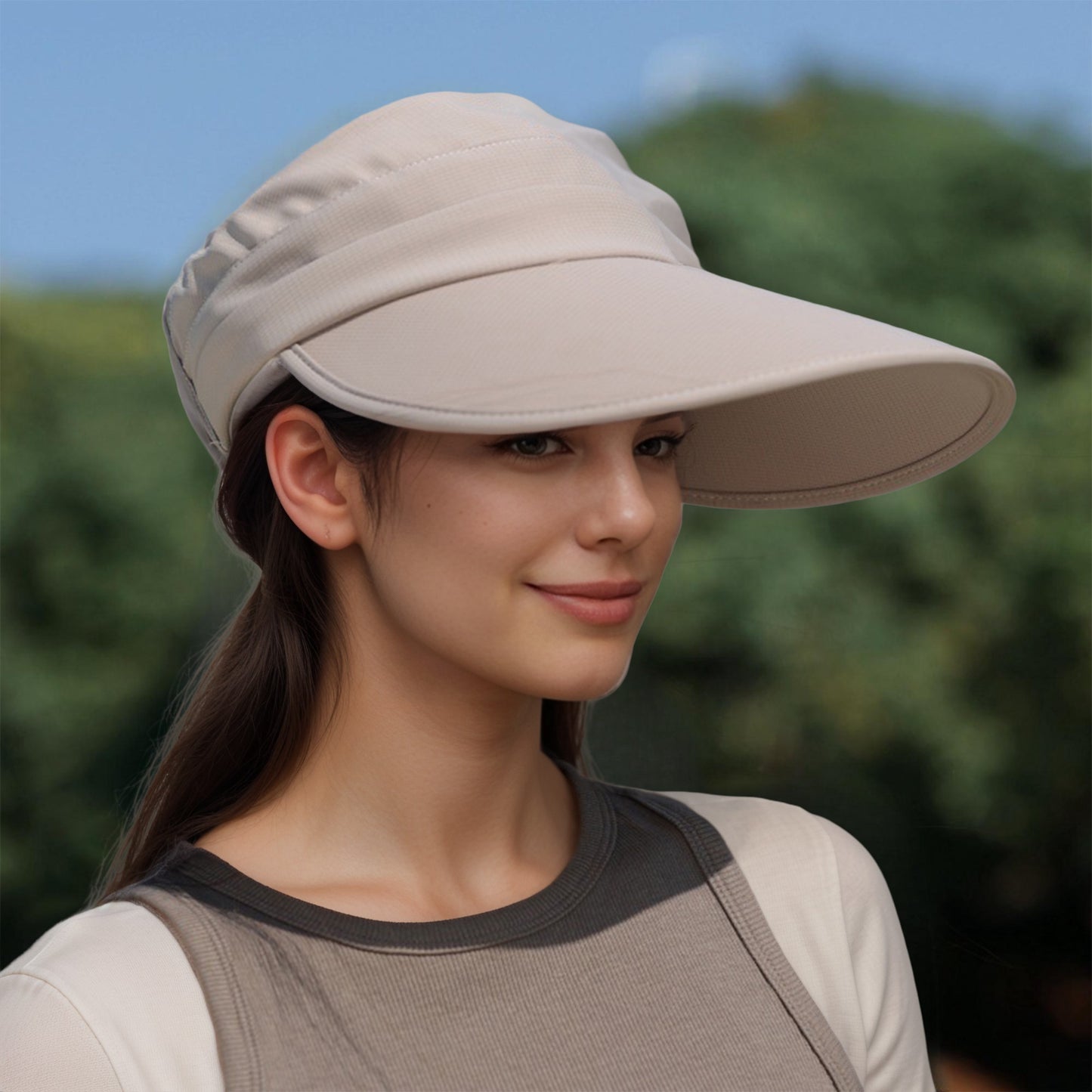 Women's Sporty Wide Brim Sun Visor Hat with Adjustable Back Strap Lightweight UV Protection Cap for Outdoor Activities