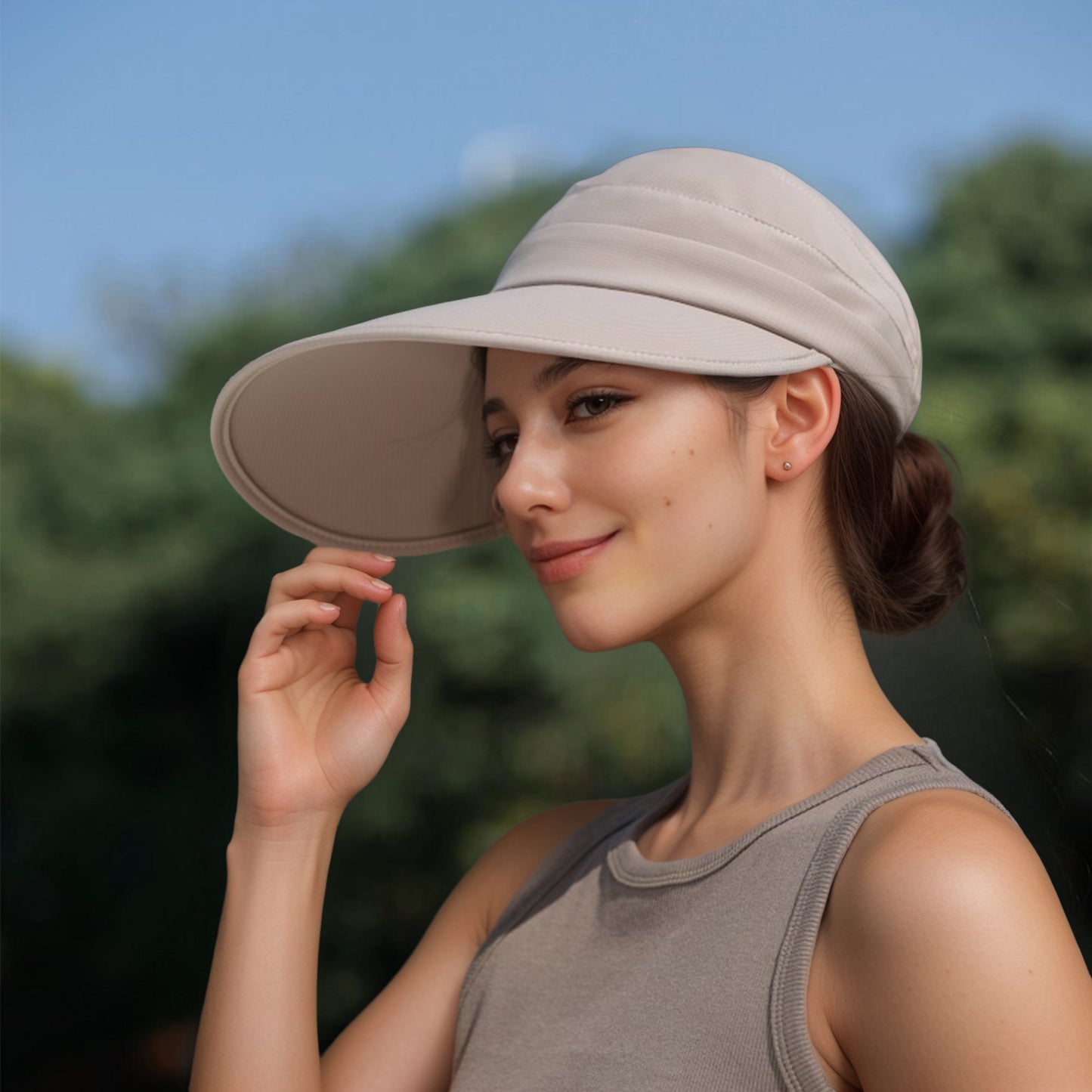 Women's Sporty Wide Brim Sun Visor Hat with Adjustable Back Strap Lightweight UV Protection Cap for Outdoor Activities