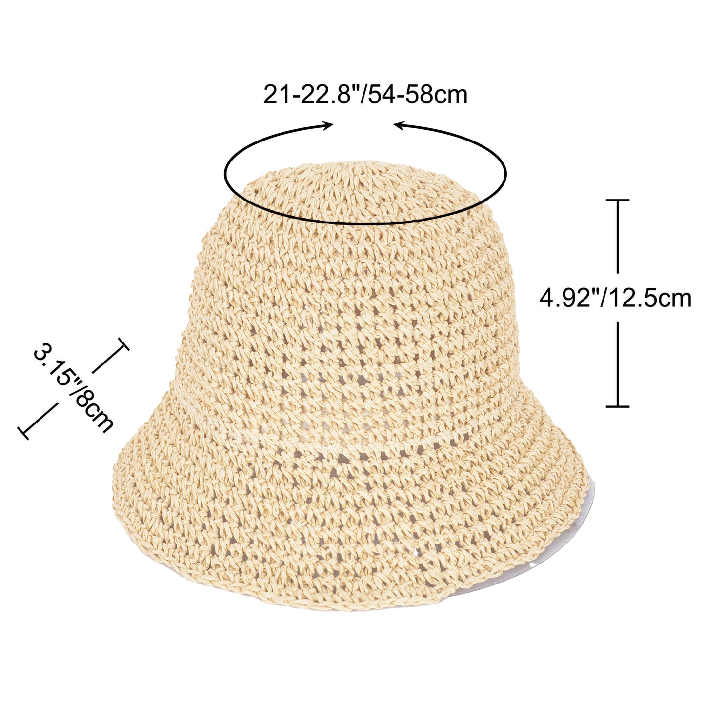 Crochet Raffia Bucket Hat Lightweight Foldable Wide Brim Sun Hat for Stylish Summer Protection