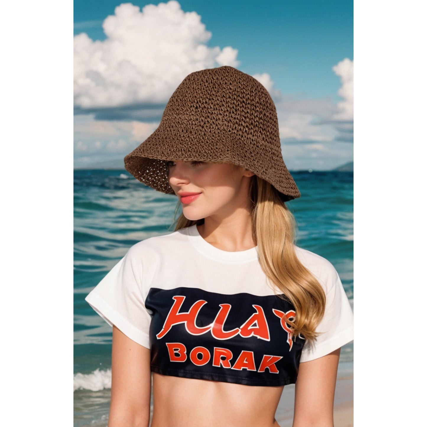 Crochet Raffia Bucket Hat Lightweight Foldable Wide Brim Sun Hat for Stylish Summer Protection