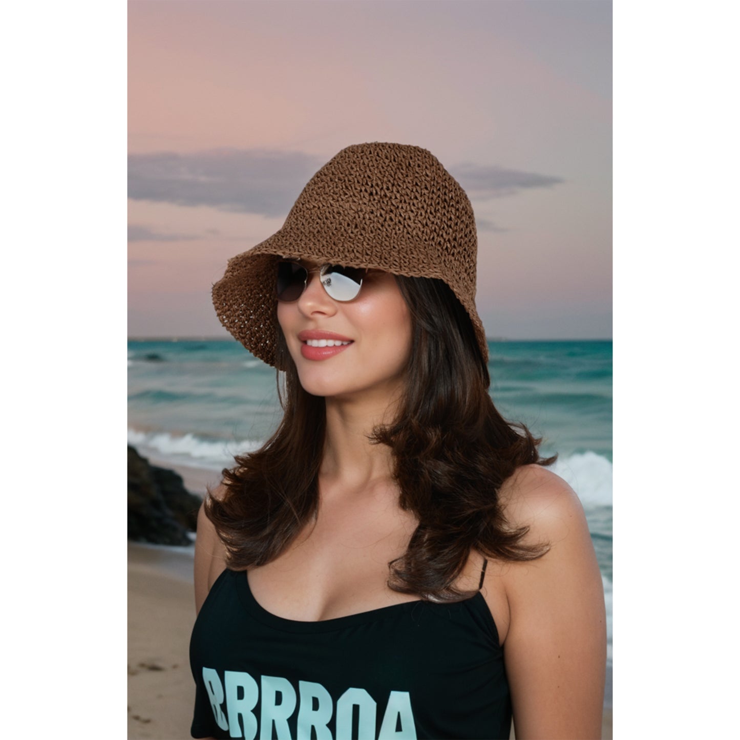 Crochet Raffia Bucket Hat Lightweight Foldable Wide Brim Sun Hat for Stylish Summer Protection