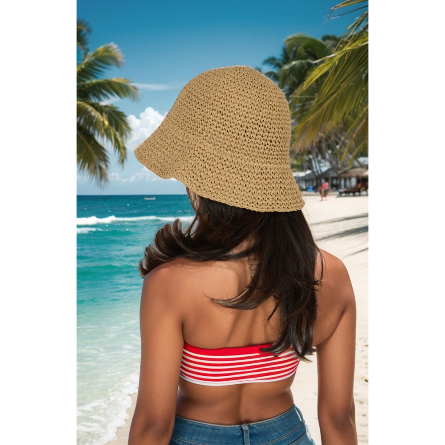 Crochet Raffia Bucket Hat Lightweight Foldable Wide Brim Sun Hat for Stylish Summer Protection
