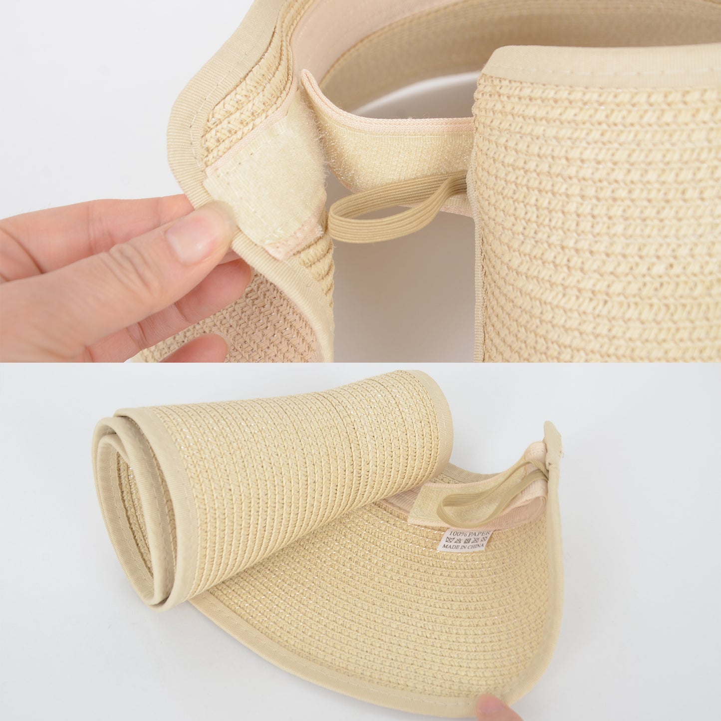 Wide Brim Roll-Up Straw Sun Visor Lightweight Packable Open-Top Beach Hat for UV Protection