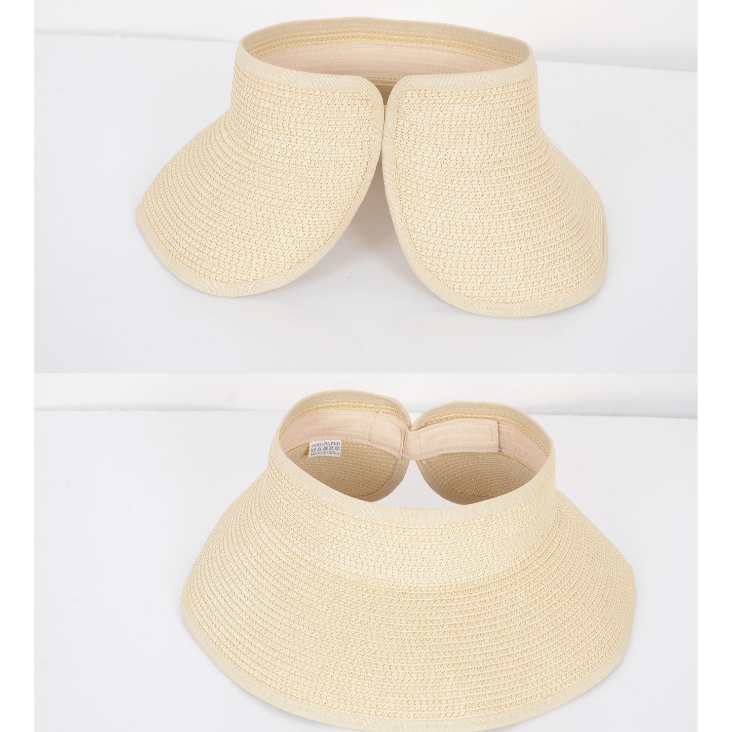 Wide Brim Roll-Up Straw Sun Visor Lightweight Packable Open-Top Beach Hat for UV Protection