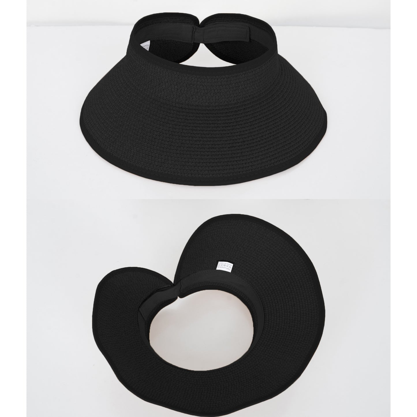 Wide Brim Roll-Up Straw Sun Visor Lightweight Packable Open-Top Beach Hat for UV Protection