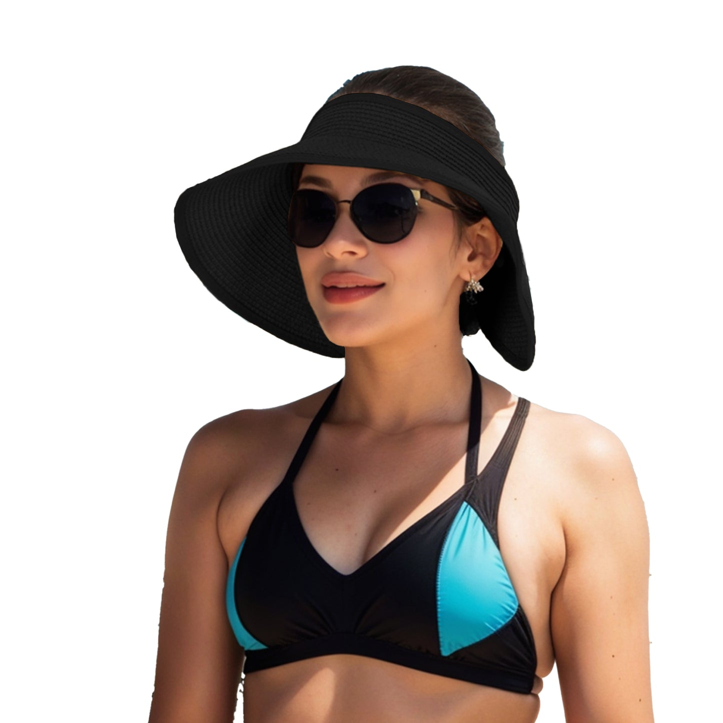 Wide Brim Roll-Up Straw Sun Visor Lightweight Packable Open-Top Beach Hat for UV Protection