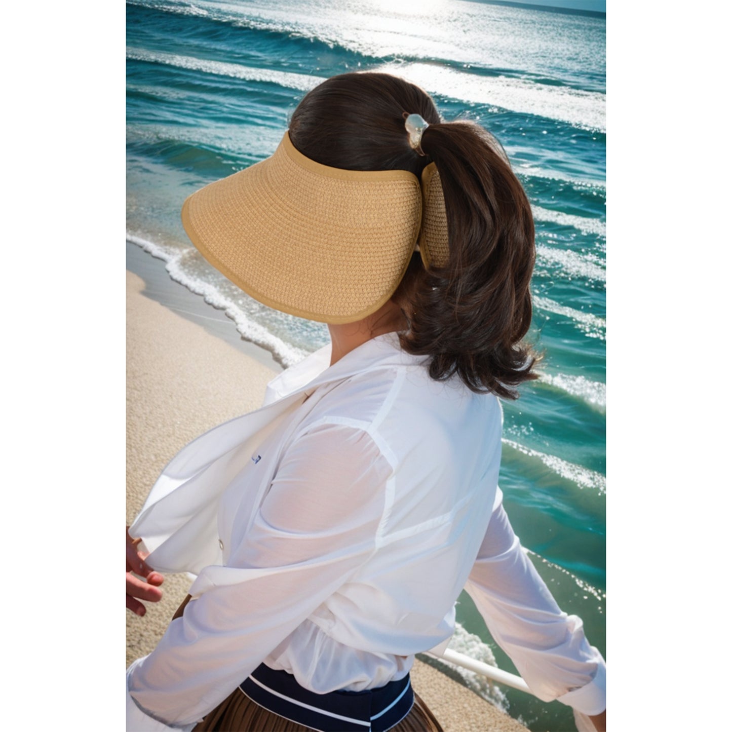 Wide Brim Roll-Up Straw Sun Visor Lightweight Packable Open-Top Beach Hat for UV Protection