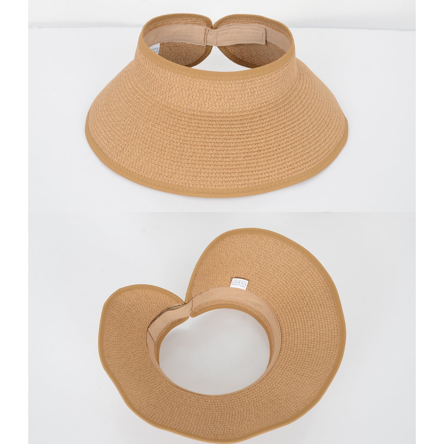 Wide Brim Roll-Up Straw Sun Visor Lightweight Packable Open-Top Beach Hat for UV Protection