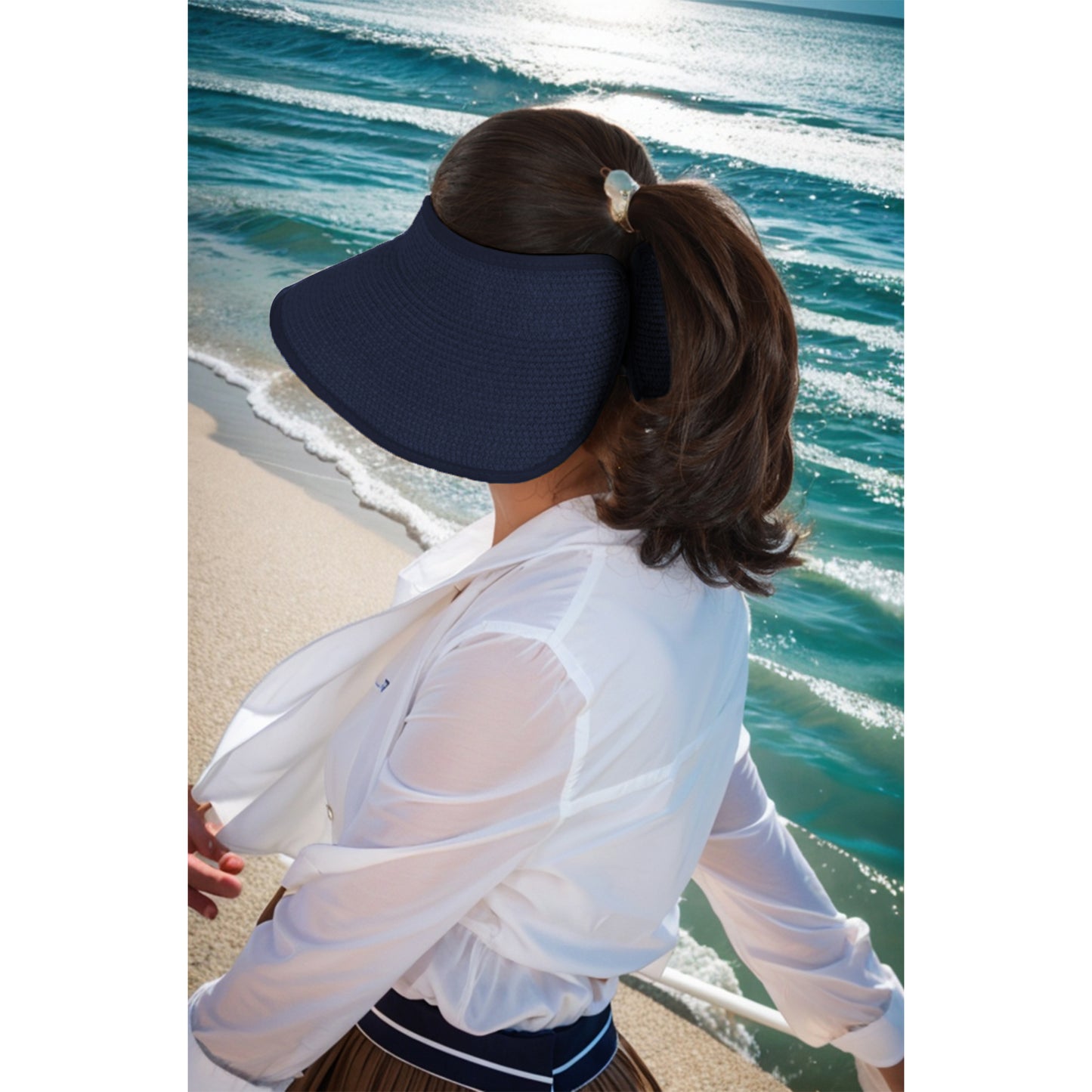 Wide Brim Roll-Up Straw Sun Visor Lightweight Packable Open-Top Beach Hat for UV Protection