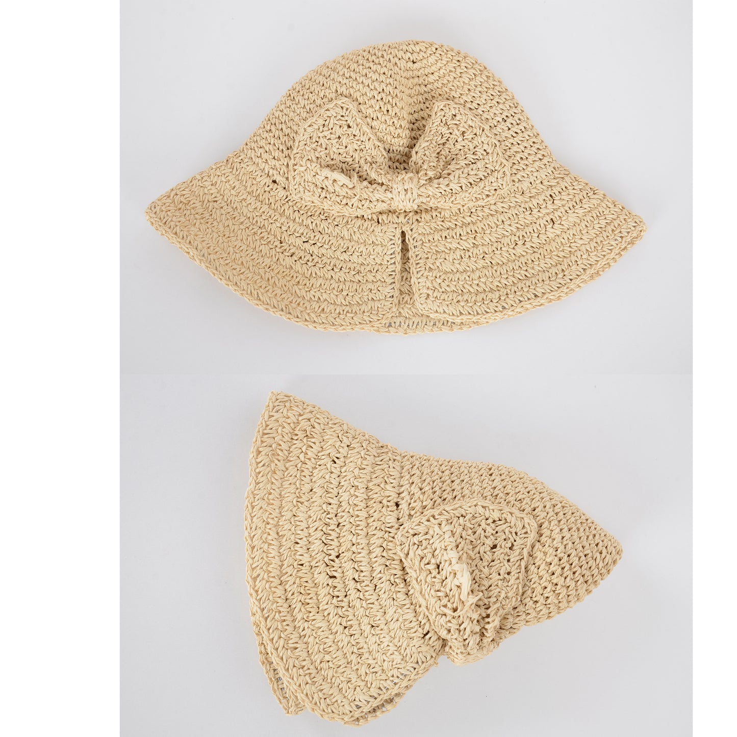 Crochet Raffia Sun Hat with Wide Brim and Bow Detail Foldable Summer Beach Hat for Stylish Sun Protection