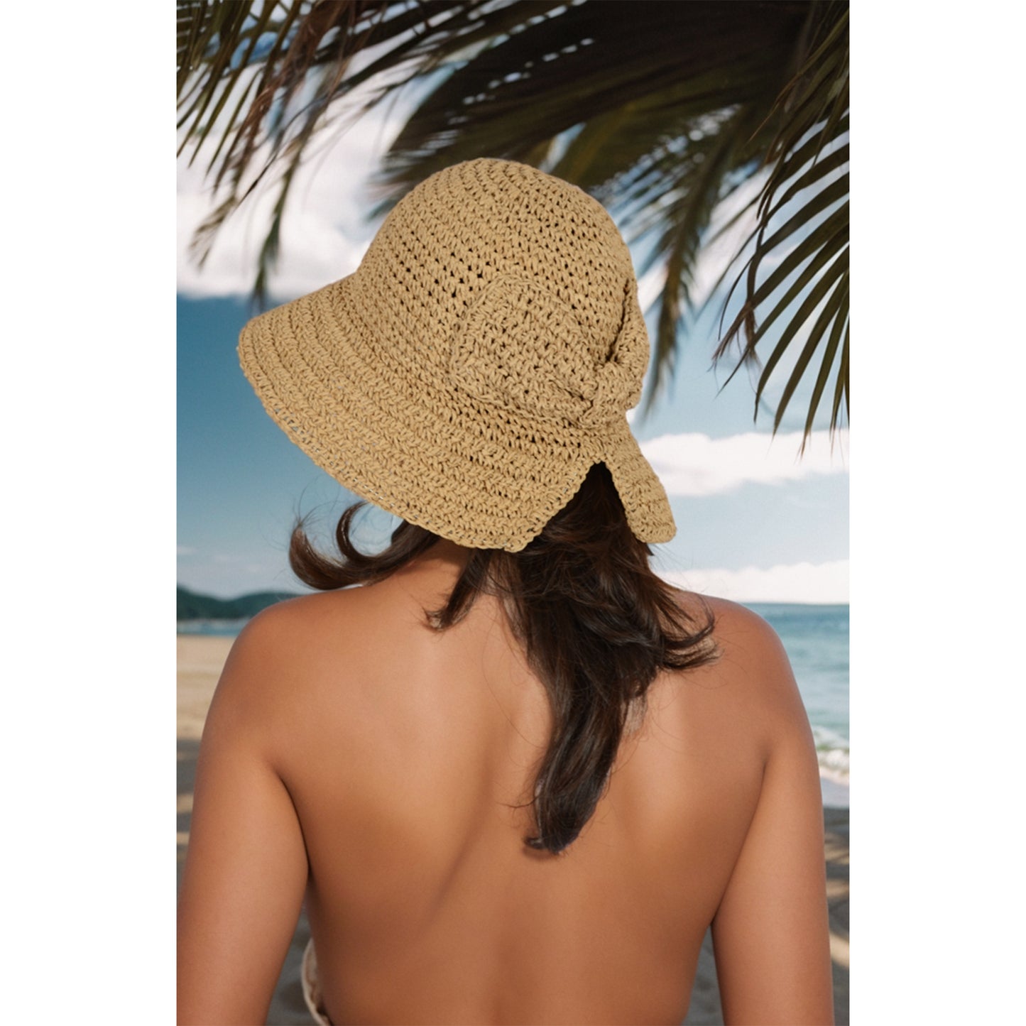 Crochet Raffia Sun Hat with Wide Brim and Bow Detail Foldable Summer Beach Hat for Stylish Sun Protection