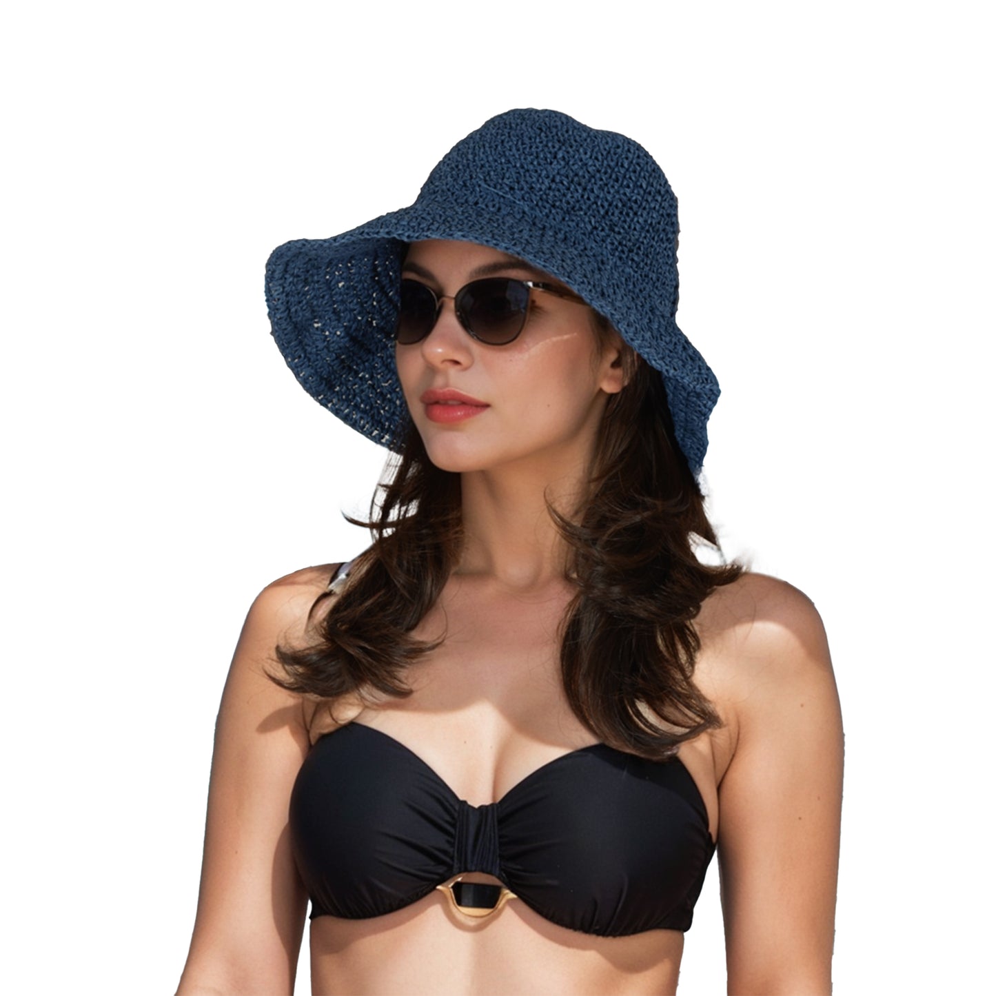 Crochet Raffia Sun Hat with Wide Brim and Bow Detail Foldable Summer Beach Hat for Stylish Sun Protection