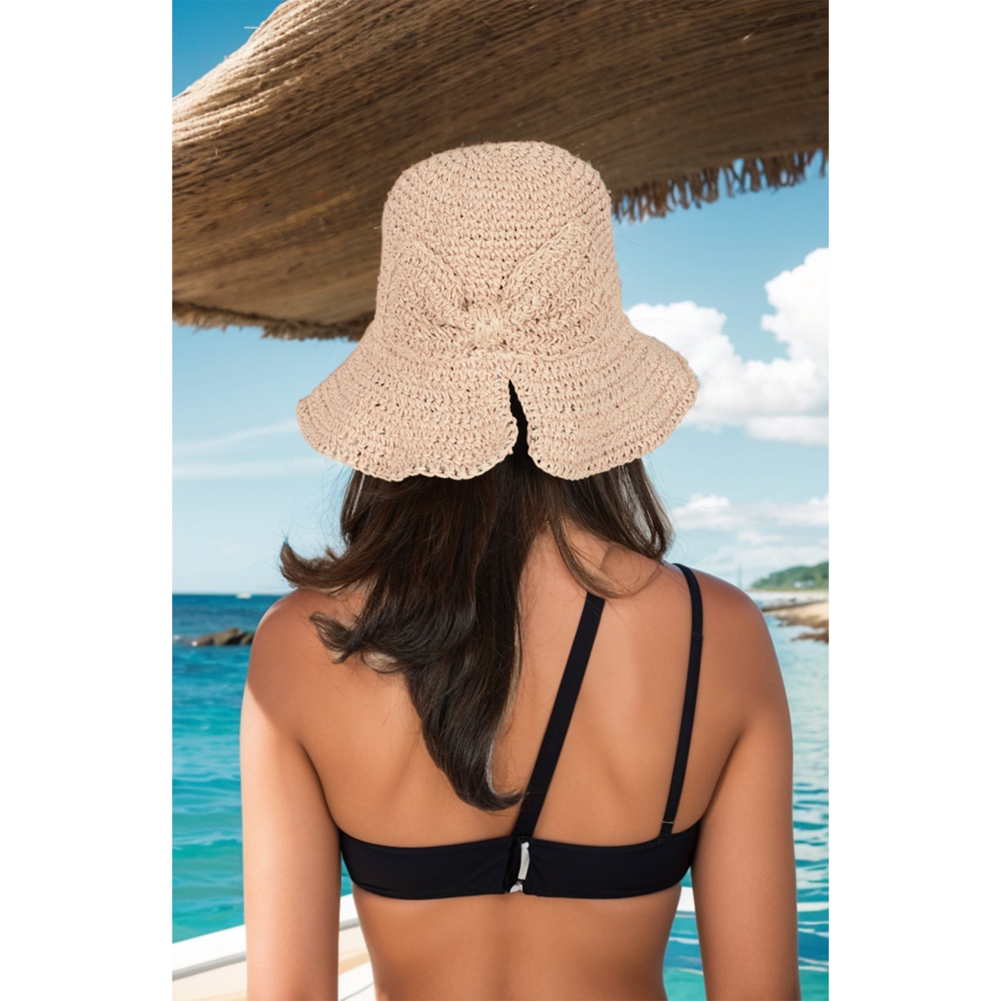 Crochet Raffia Sun Hat with Wide Brim and Bow Detail Foldable Summer Beach Hat for Stylish Sun Protection
