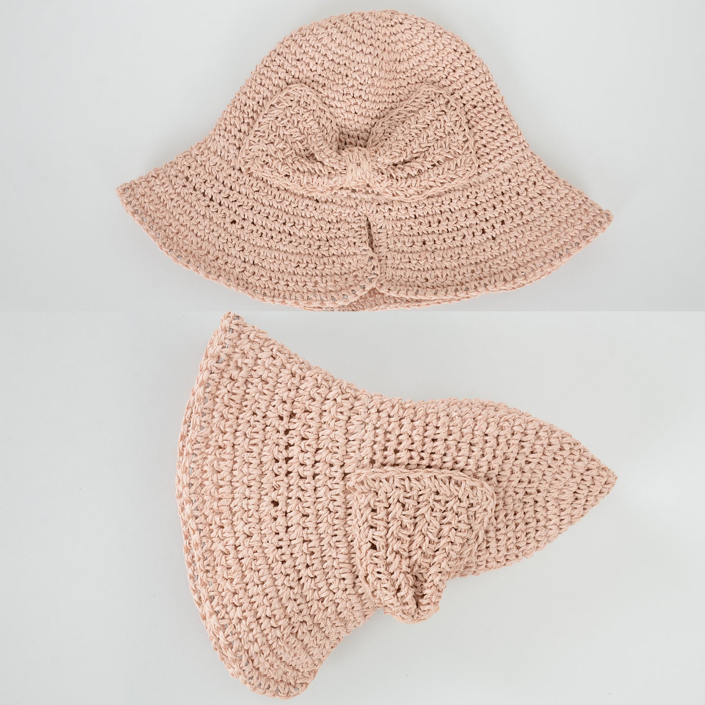 Crochet Raffia Sun Hat with Wide Brim and Bow Detail Foldable Summer Beach Hat for Stylish Sun Protection