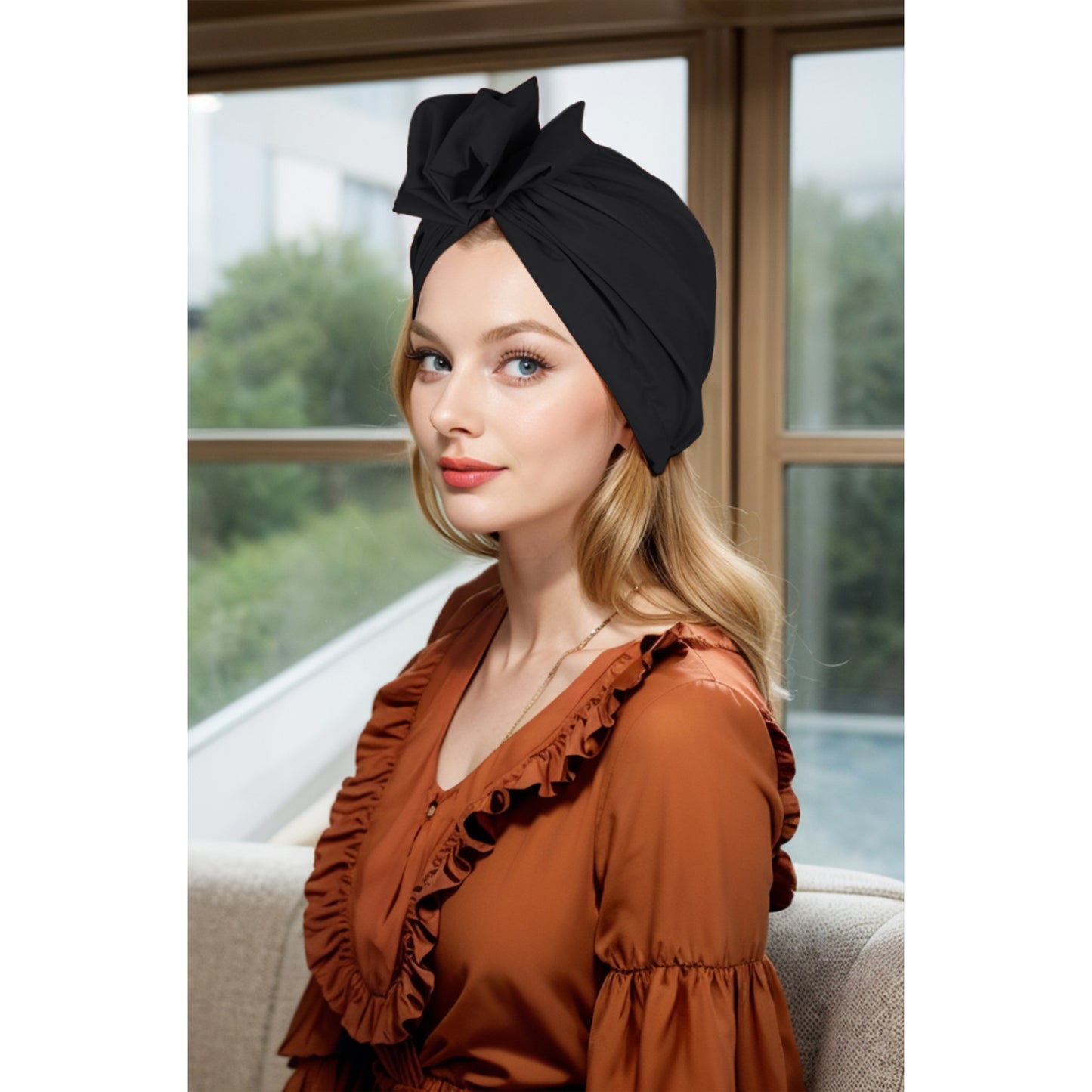 Vintage Turban Headwrap with Large Bow Elegant Soft Stretch Headscarf for Women