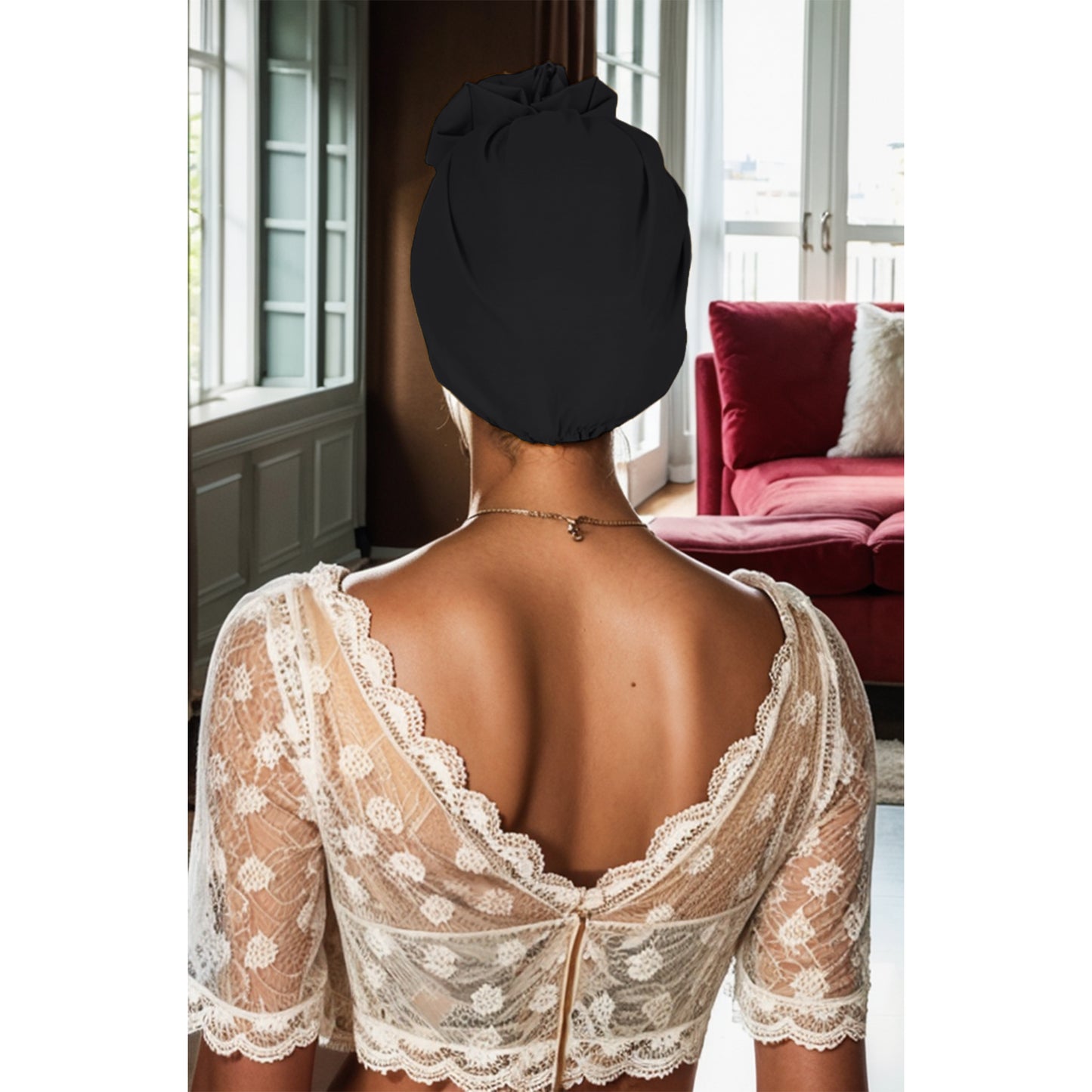 Vintage Turban Headwrap with Large Bow Elegant Soft Stretch Headscarf for Women