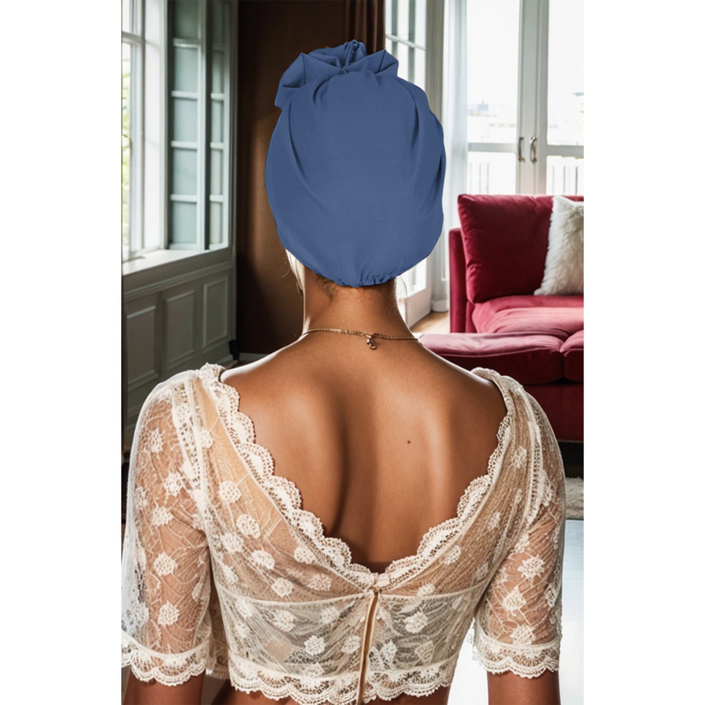 Vintage Turban Headwrap with Large Bow Elegant Soft Stretch Headscarf for Women