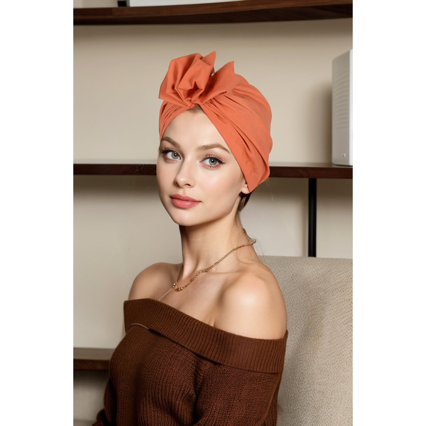 Vintage Turban Headwrap with Large Bow Elegant Soft Stretch Headscarf for Women