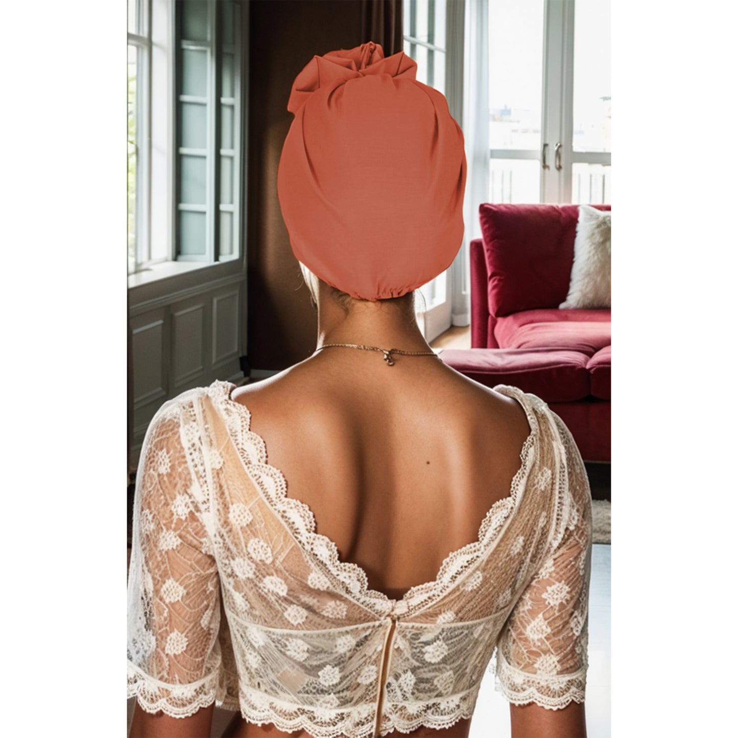 Vintage Turban Headwrap with Large Bow Elegant Soft Stretch Headscarf for Women