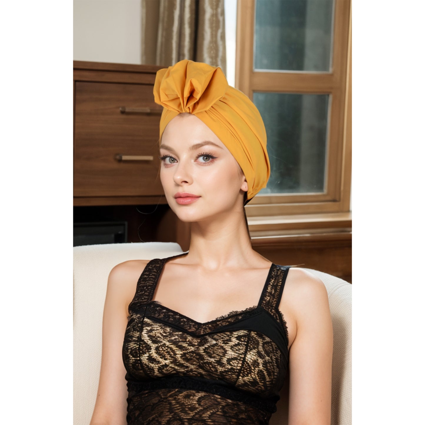 Vintage Turban Headwrap with Large Bow Elegant Soft Stretch Headscarf for Women