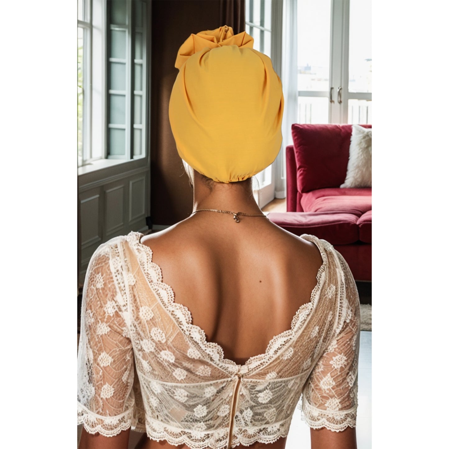 Vintage Turban Headwrap with Large Bow Elegant Soft Stretch Headscarf for Women