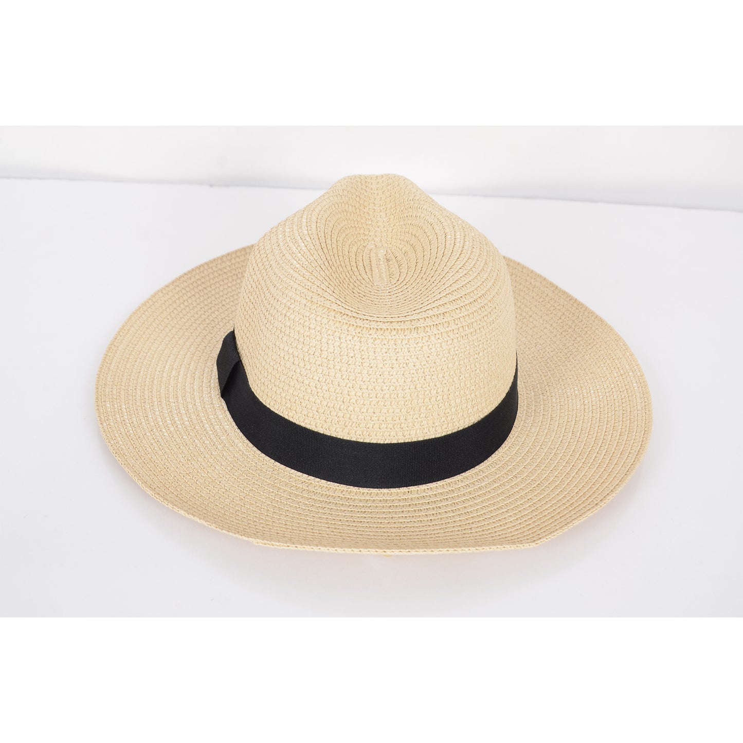 Wide Brim Straw Fedora Sun Hat with Black Band Lightweight Packable Summer Panama Hat for UV Protection