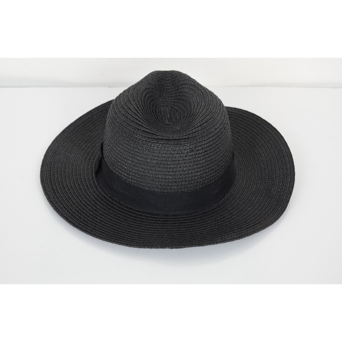 Wide Brim Straw Fedora Sun Hat with Black Band Lightweight Packable Summer Panama Hat for UV Protection
