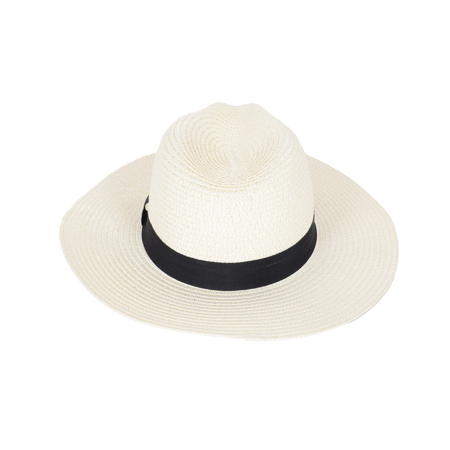 Wide Brim Straw Fedora Sun Hat with Black Band Lightweight Packable Summer Panama Hat for UV Protection