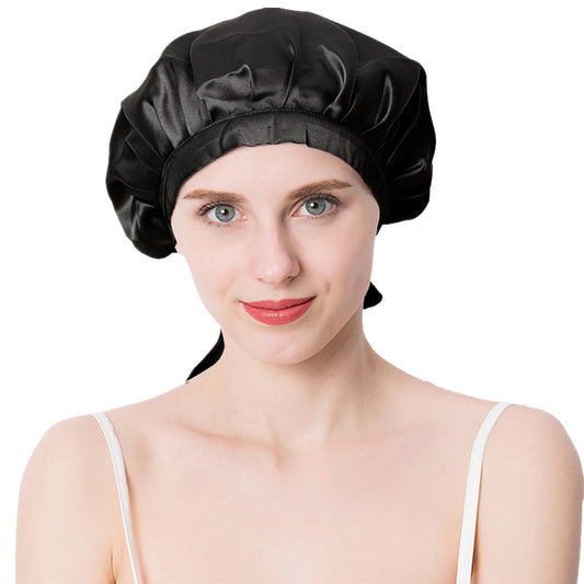 Women Satin Sleep Bonnet Adjustable Tie Back Hair Protection Cap for All Hair Types