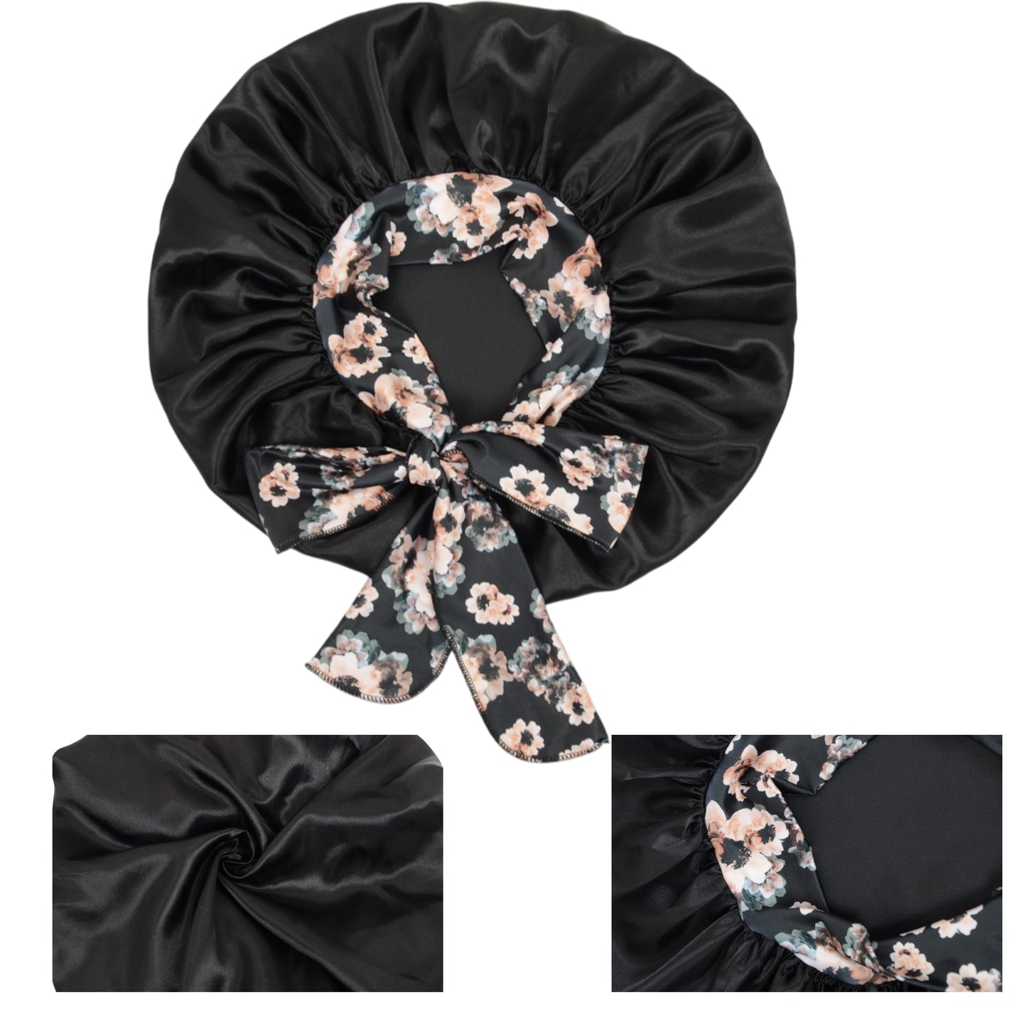 Women Silk Bonnet for Sleeping Satin Lined Hair Bonnet with Floral Tie Band for Curly Hair Protection