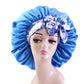 Women Silk Bonnet for Sleeping Satin Lined Hair Bonnet with Floral Tie Band for Curly Hair Protection