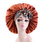 Women Silk Bonnet for Sleeping Satin Lined Hair Bonnet with Floral Tie Band for Curly Hair Protection