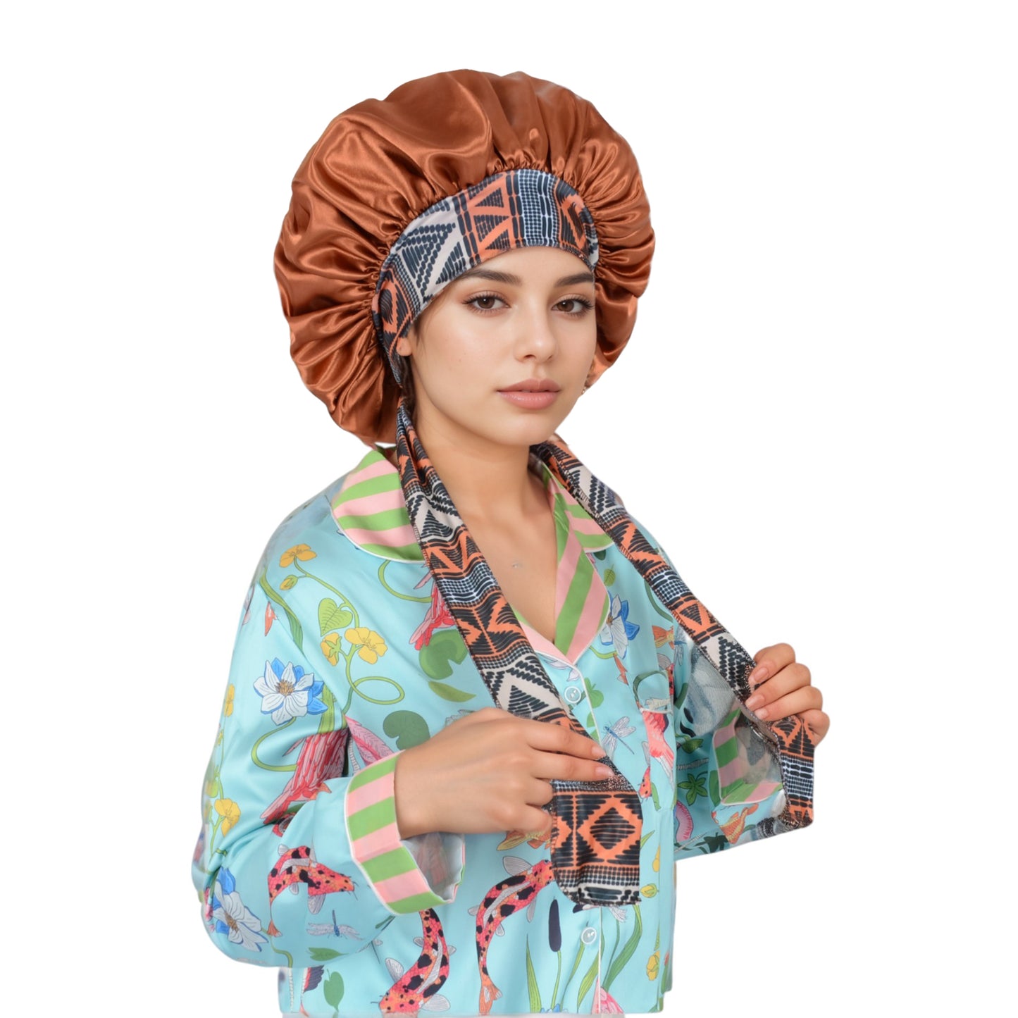 Women Silk Bonnet for Sleeping Satin Lined Hair Bonnet with Floral Tie Band for Curly Hair Protection