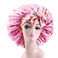 Women Silk Bonnet for Sleeping Satin Lined Hair Bonnet with Floral Tie Band for Curly Hair Protection