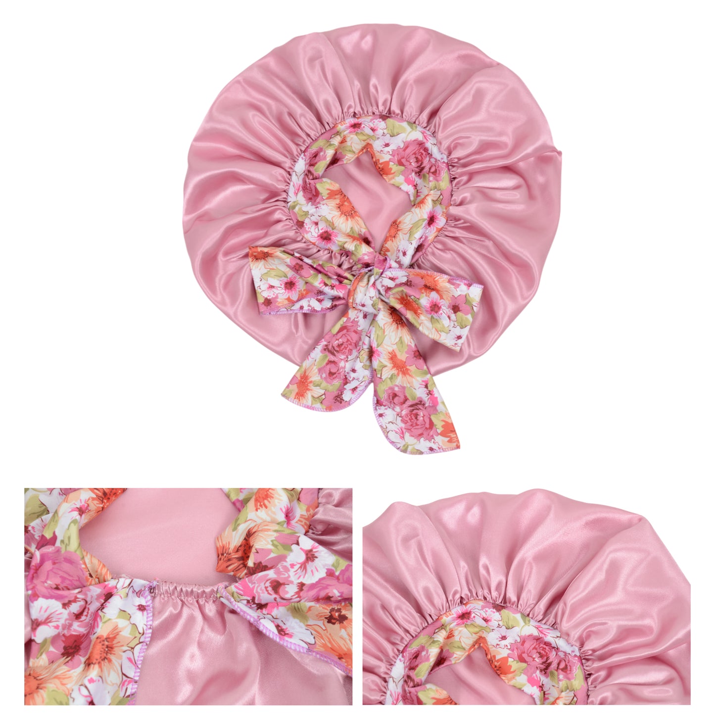 Women Silk Bonnet for Sleeping Satin Lined Hair Bonnet with Floral Tie Band for Curly Hair Protection