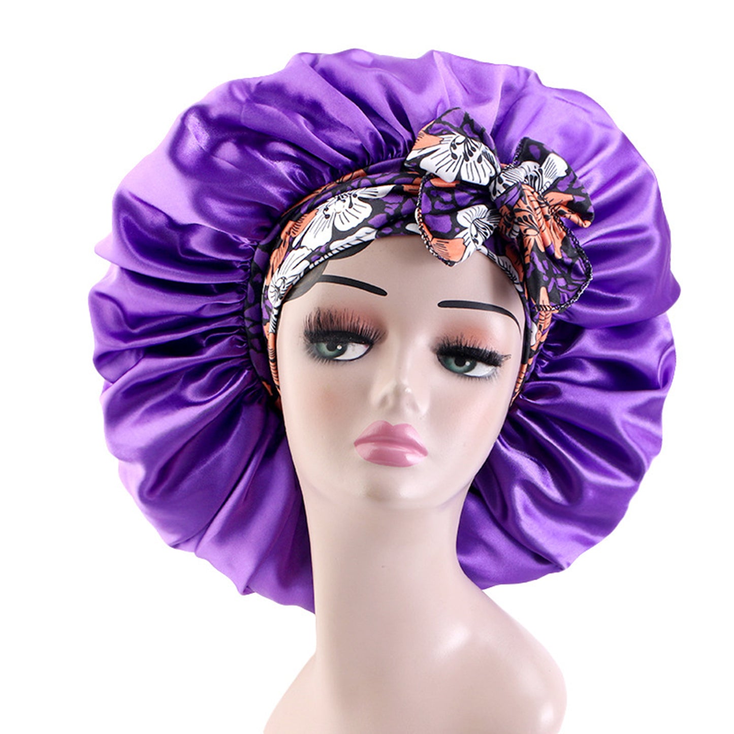Women Silk Bonnet for Sleeping Satin Lined Hair Bonnet with Floral Tie Band for Curly Hair Protection