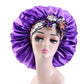 Women Silk Bonnet for Sleeping Satin Lined Hair Bonnet with Floral Tie Band for Curly Hair Protection