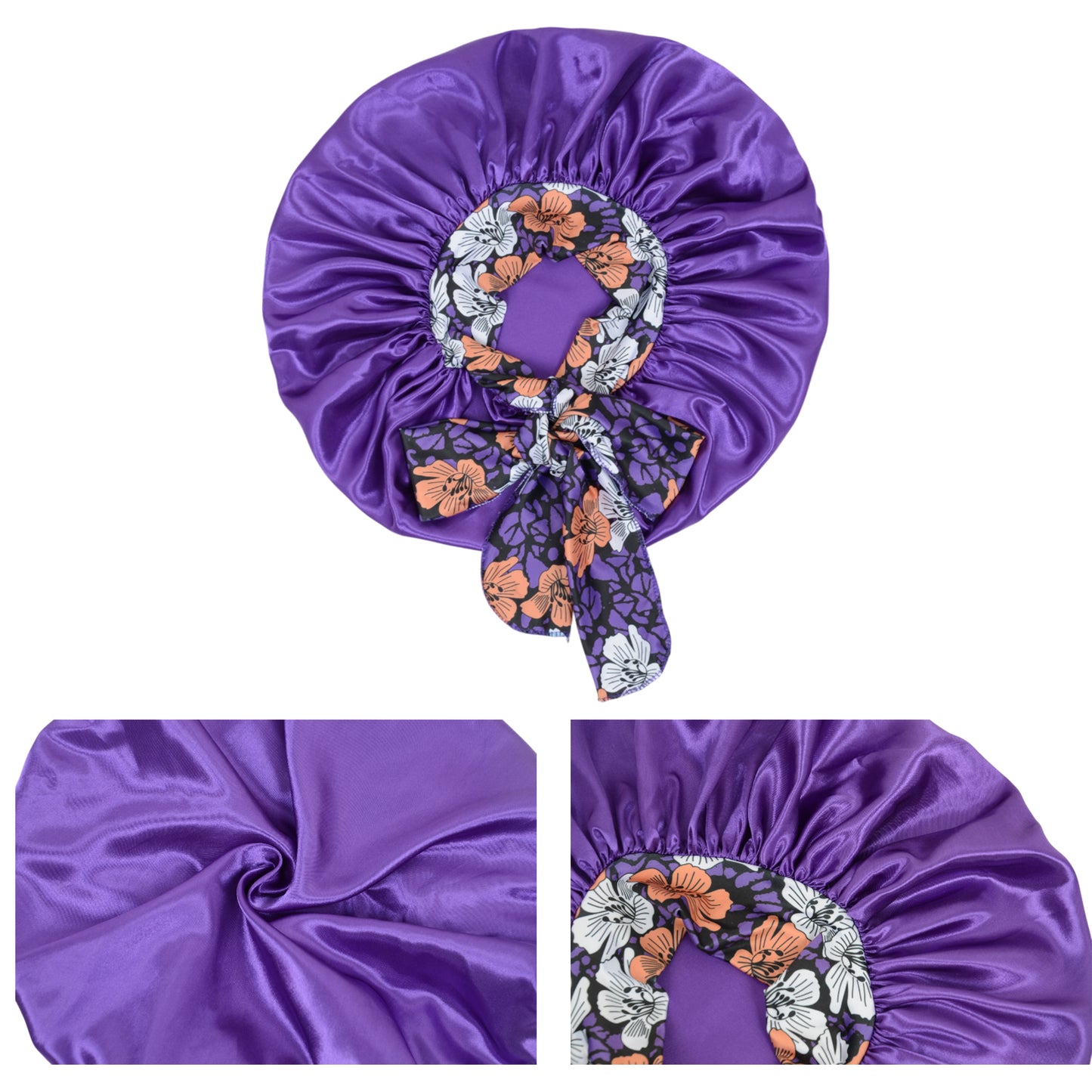 Women Silk Bonnet for Sleeping Satin Lined Hair Bonnet with Floral Tie Band for Curly Hair Protection