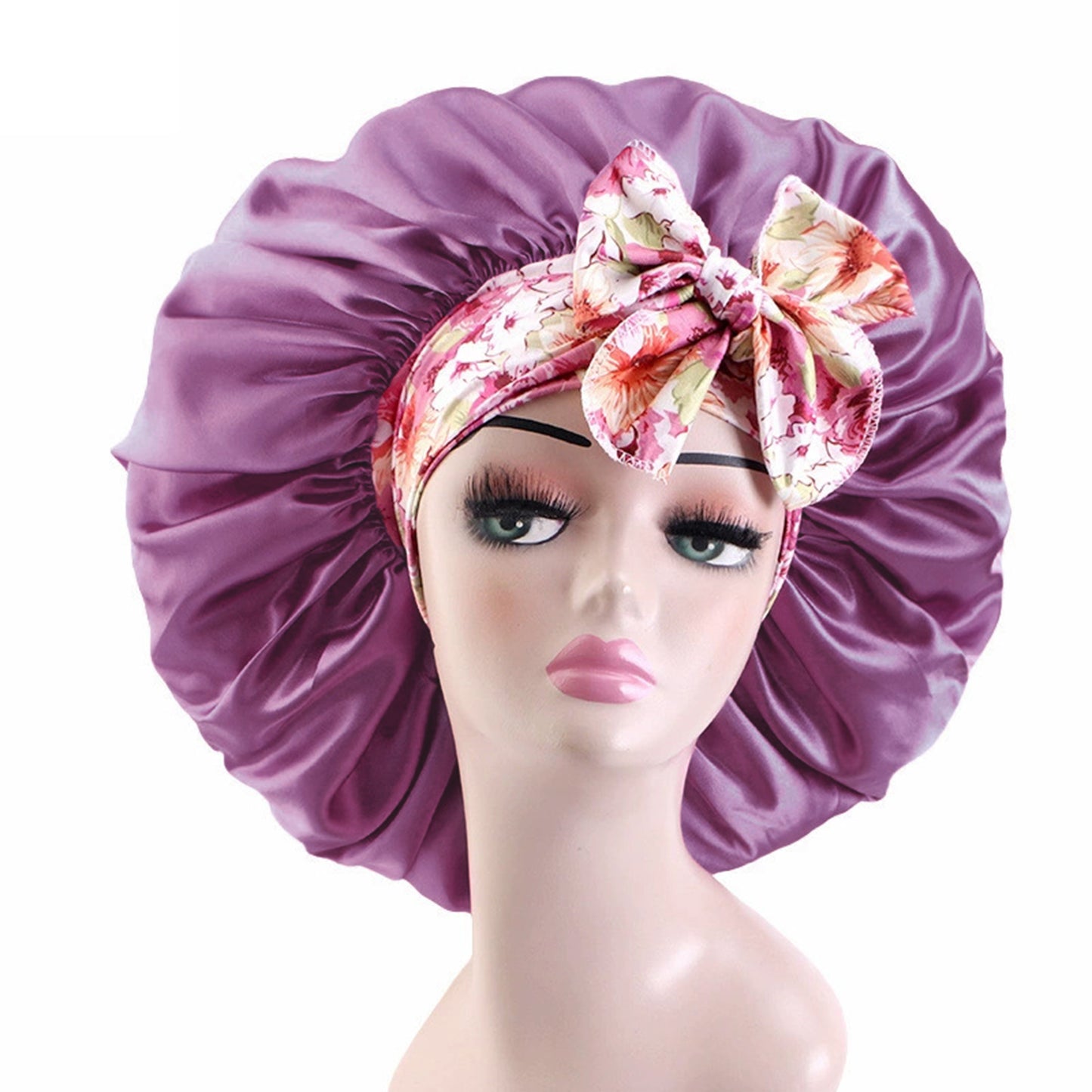 Women Silk Bonnet for Sleeping Satin Lined Hair Bonnet with Floral Tie Band for Curly Hair Protection