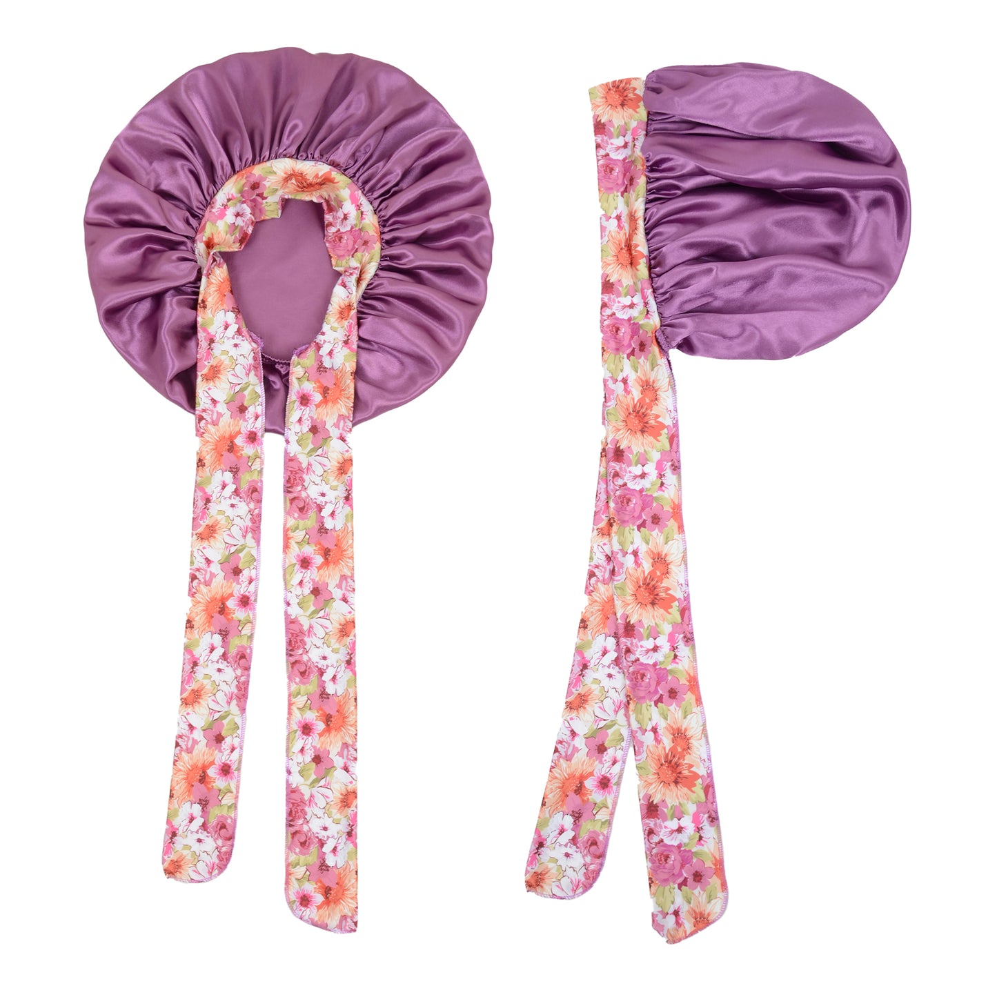 Women Silk Bonnet for Sleeping Satin Lined Hair Bonnet with Floral Tie Band for Curly Hair Protection