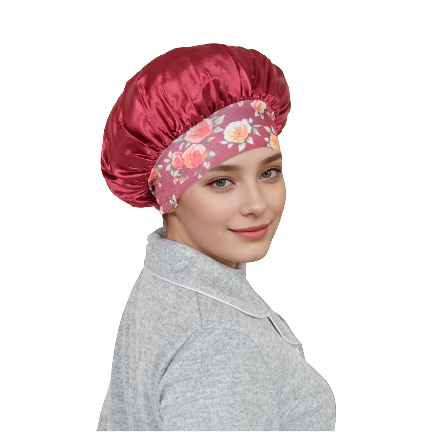 Women Silk Bonnet for Sleeping Satin Hair Bonnet with Floral Elastic Band for Hair Protection