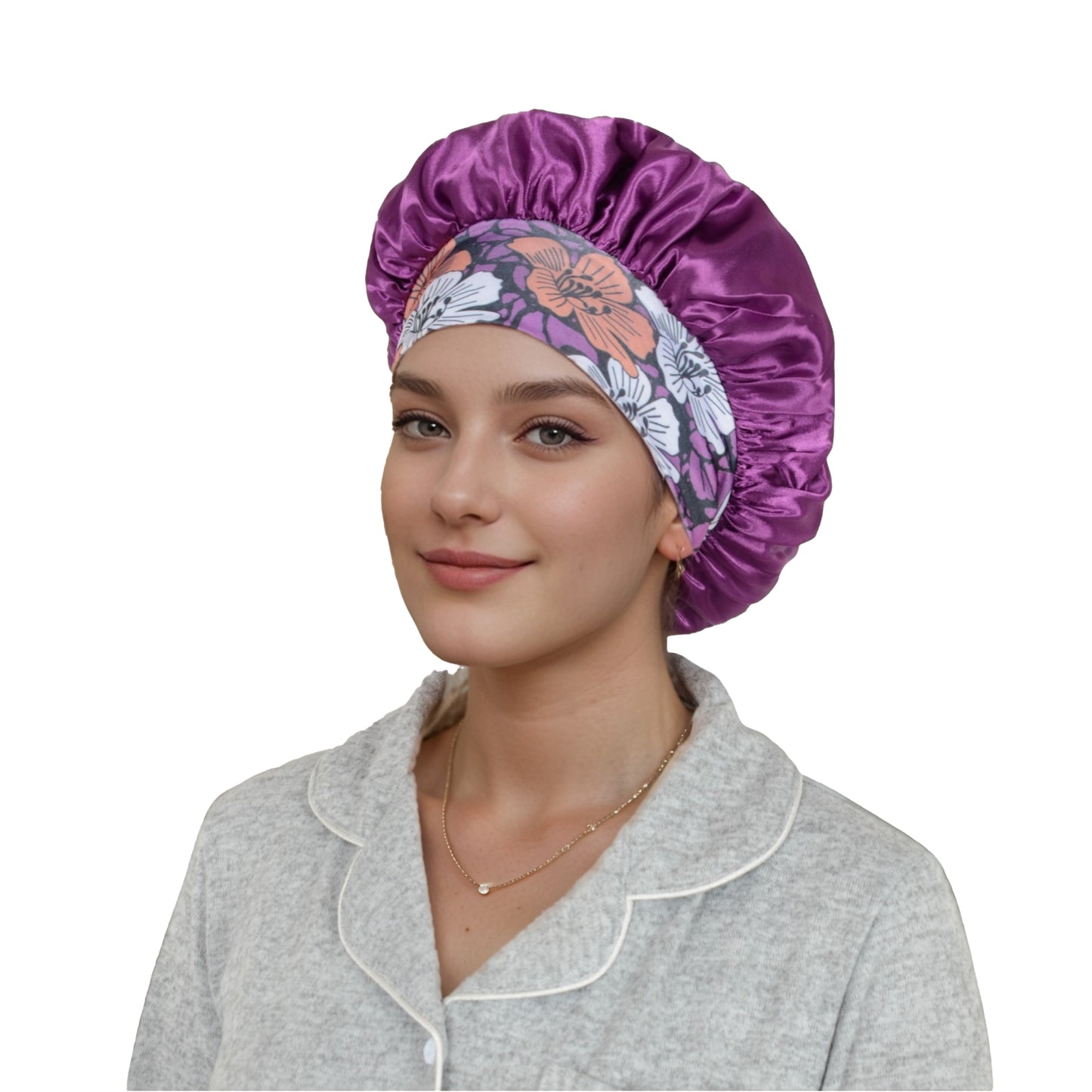 Women Silk Bonnet for Sleeping Satin Hair Bonnet with Floral Elastic Band for Hair Protection