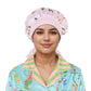 Women Silk Bonnet for Sleeping Satin Hair Bonnet with Butterfly Print and Adjustable Tie Band