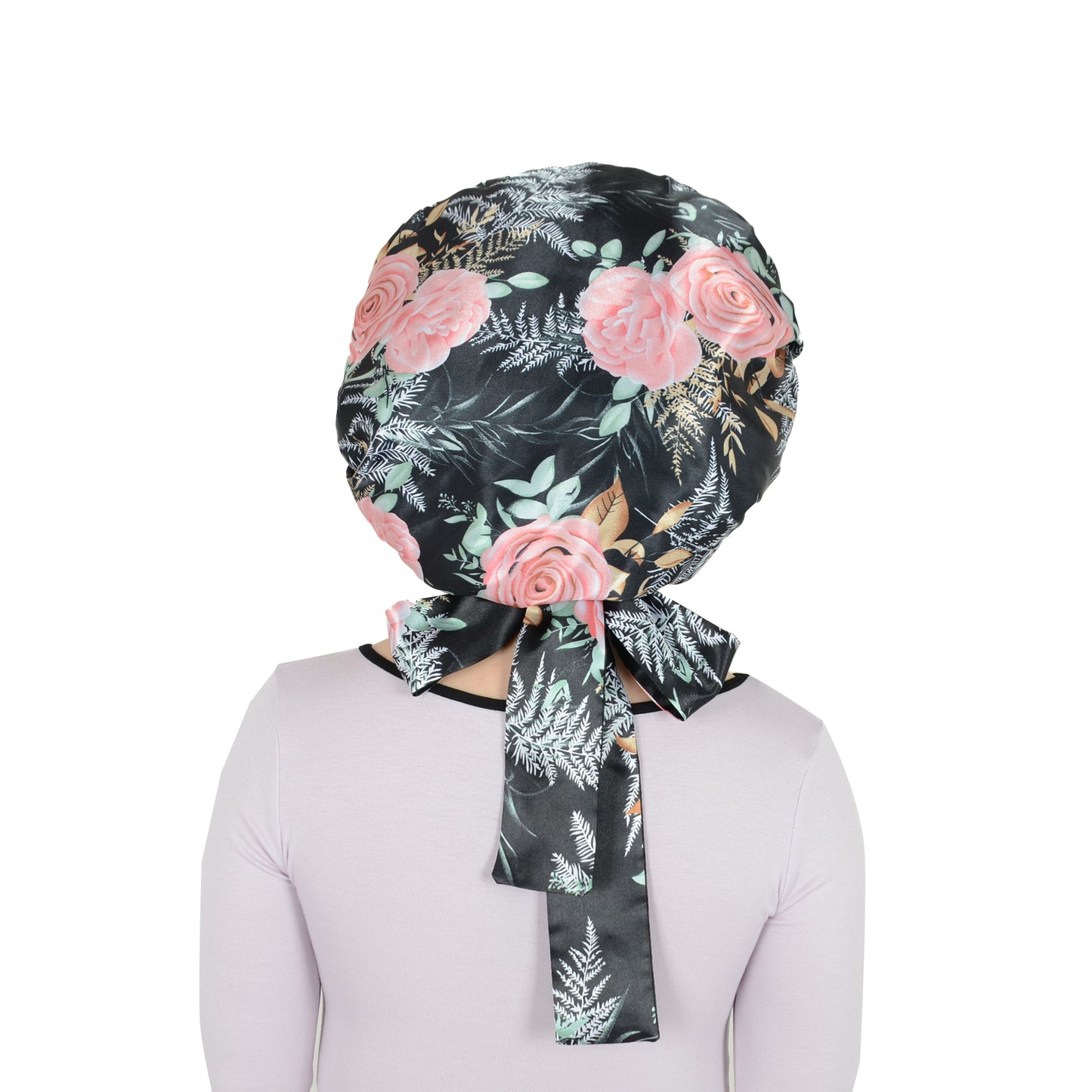 Women Silk Bonnet for Sleeping Satin Hair Bonnet with Floral Print and Long Tie Band