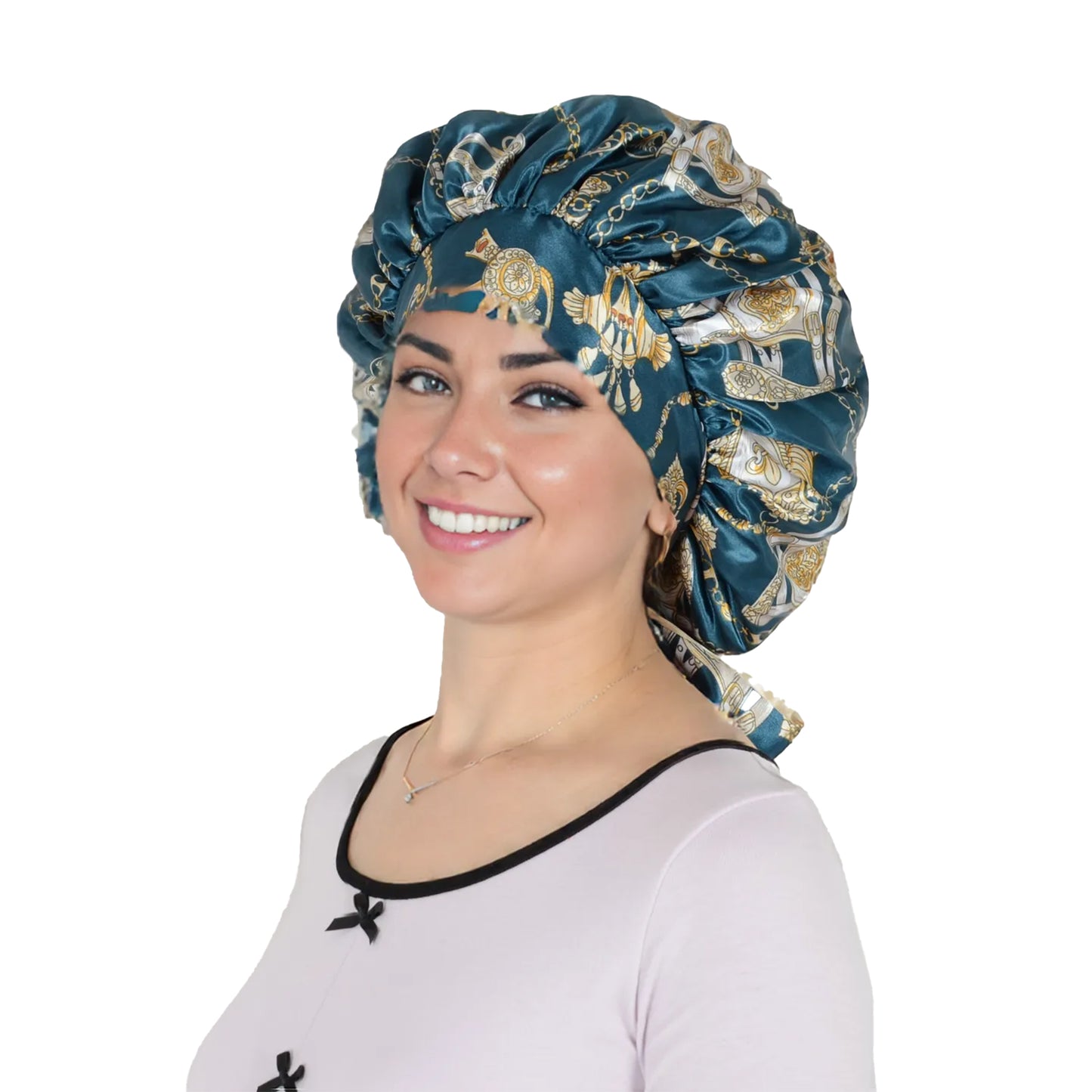Women Silk Bonnet for Sleeping Satin Hair Bonnet with Floral Print and Long Tie Band